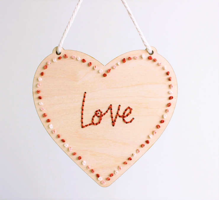 6" WOOD EMBROIDERY - LOVE HEART