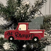 PERSONALIZED RED TRUCK WITH GALVANIZED TREE ORNAMENT