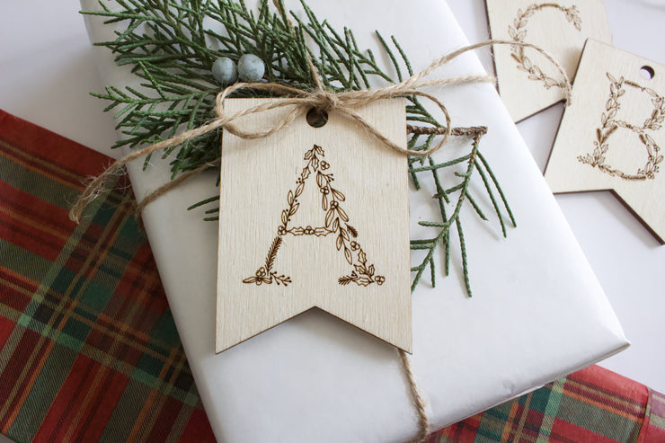 FLORAL ALPHABET PENNANT GIFT/STOCKING TAGS