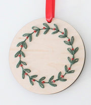 4" WOOD EMBROIDERY ORNAMENTS - WREATHS