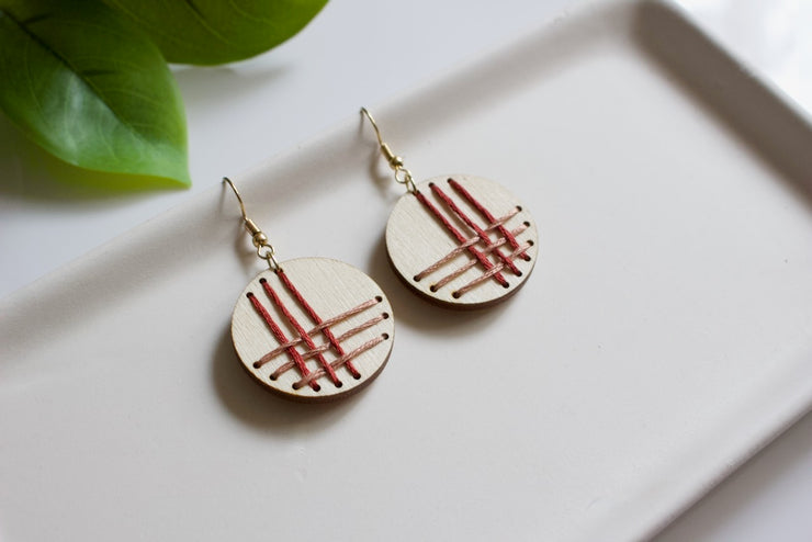WOOD LASERCUT STITCHABLE EARRINGS - WOVEN CIRCLES
