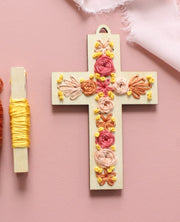 WOOD EMBROIDERY EASTER TAG/ORNAMENT - CROSS