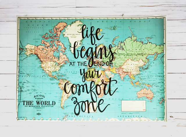 Life begins at the end of your comfort zone - 20x28 Blue World Map