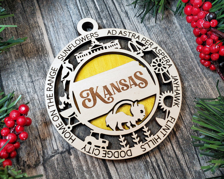 LASERCUT STATE ORNAMENT - KANSAS