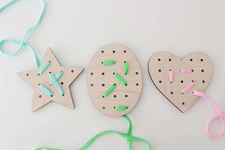 WOOD EMBROIDERY - SHAPES LACING SET