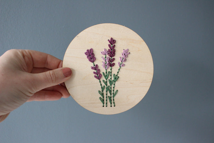 6" WOOD EMBROIDERY - LAVENDER SPRIGS