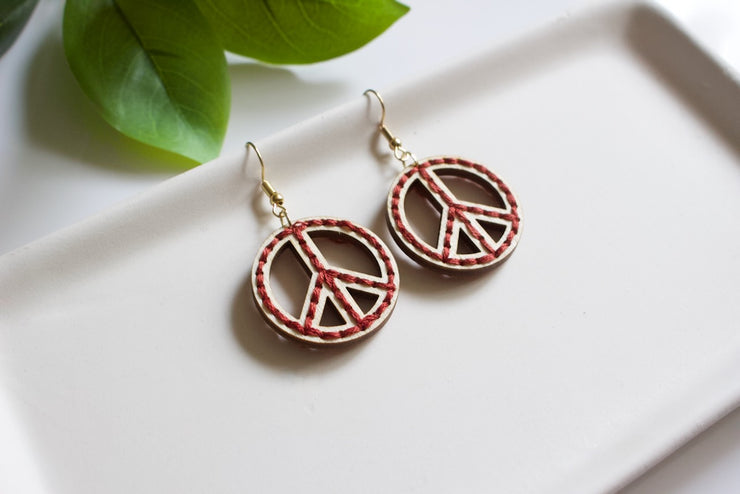 WOOD LASERCUT STITCHABLE EARRINGS - PEACE SIGNS