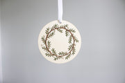 4" WOOD EMBROIDERY WREATH ORNAMENT SET - PINE CONES
