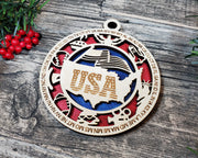 LASERCUT STATE ORNAMENT - USA CHRISTMAS ORNAMENT