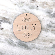 4" PERSONALIZED WOOD EMBROIDERY NAME ORNAMENT