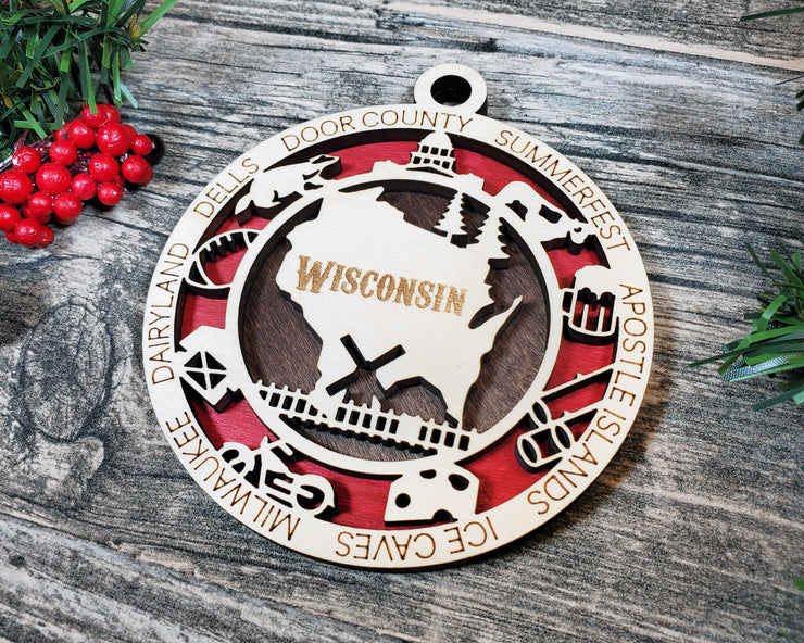 LASERCUT STATE ORNAMENT - WISCONSIN