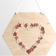 WOOD EMBROIDERY FLORAL HEXAGON BANNERS