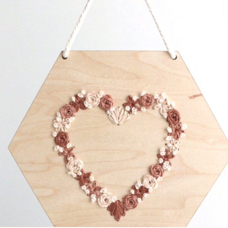 WOOD EMBROIDERY FLORAL HEXAGON BANNERS