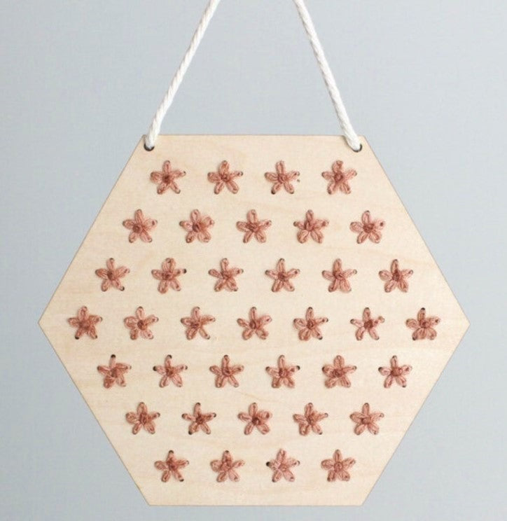 WOOD EMBROIDERY FLORAL HEXAGON BANNERS