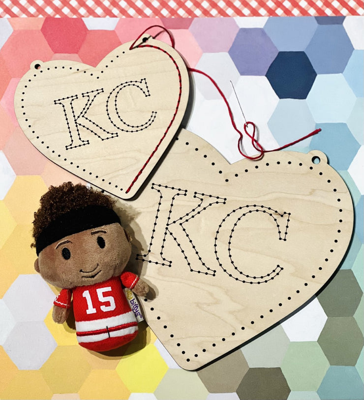 WOOD EMBROIDERY - KC HEART BANNER
