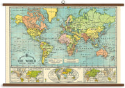 40x28" Large Vintage-look World Map with Dowels