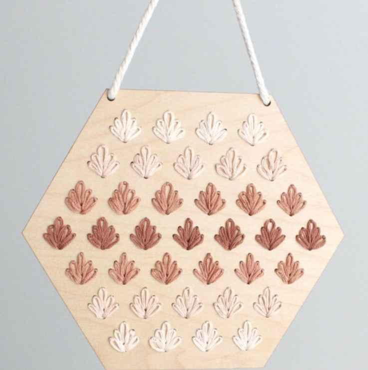 WOOD EMBROIDERY FLORAL HEXAGON BANNERS