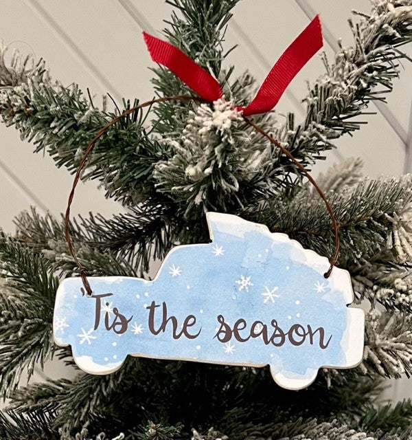 PERSONALIZED RED TRUCK WITH TREE - 'TIS THE SEASON - ORNAMENT