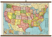 40x28" Large Vintage-look USA Map with Dowels